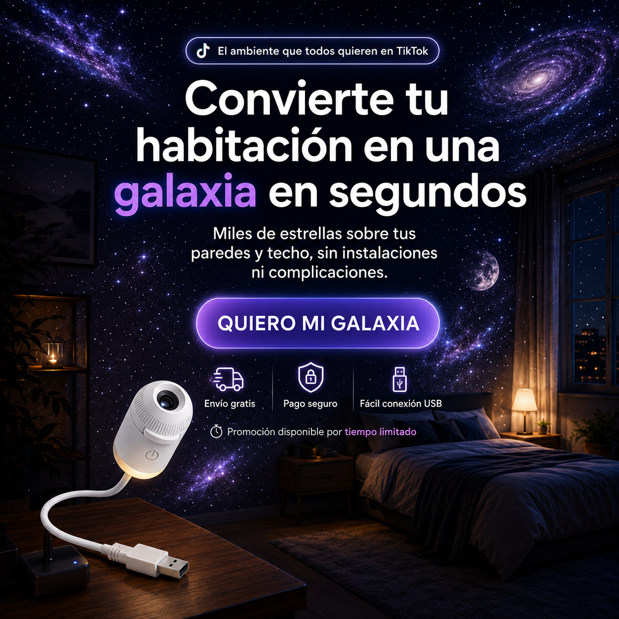 Mini proyector de estrellas USB 2 en 1