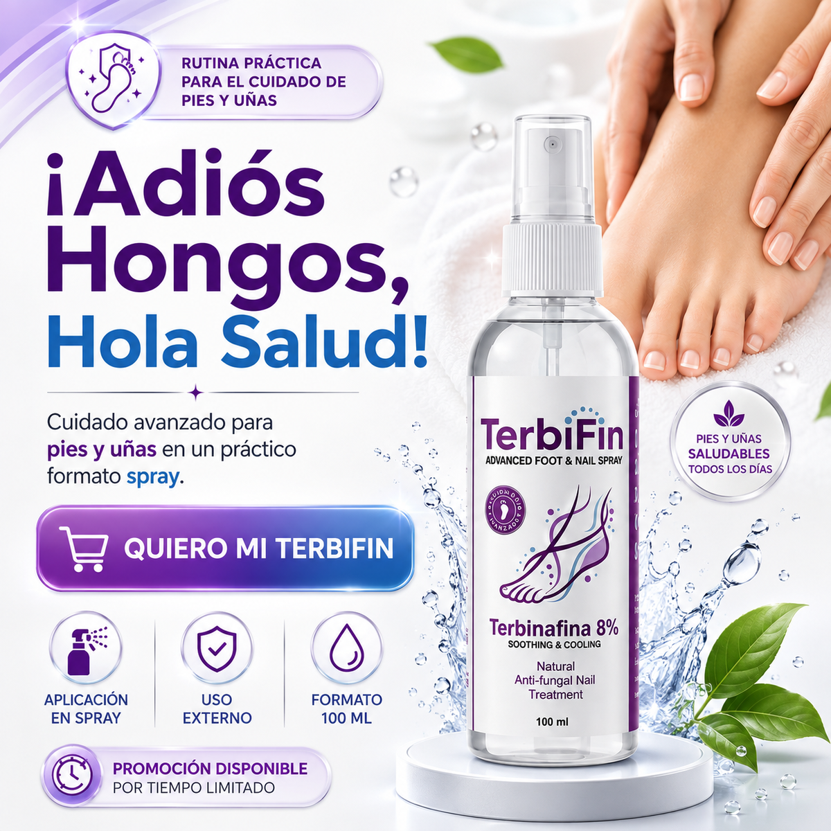 TerbiFin Spray 8% Anti-Hongos Pies Uñas