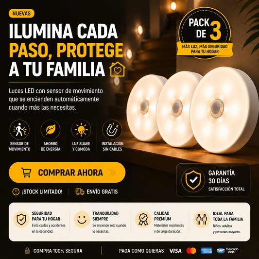Luz LED Sensor de Movimiento Pack x3